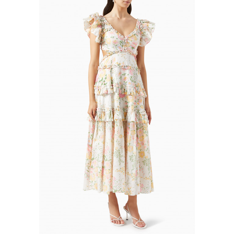 Needle & Thread - Sunrise Bloom Open-back Maxi Dress in Organic-cotton Poplin