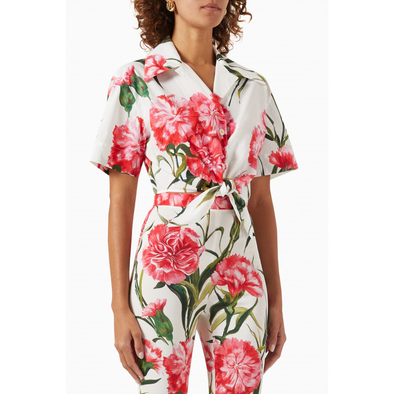 Dolce & Gabbana - Carnation-print Knotted Crop Shirt in Cotton-poplin