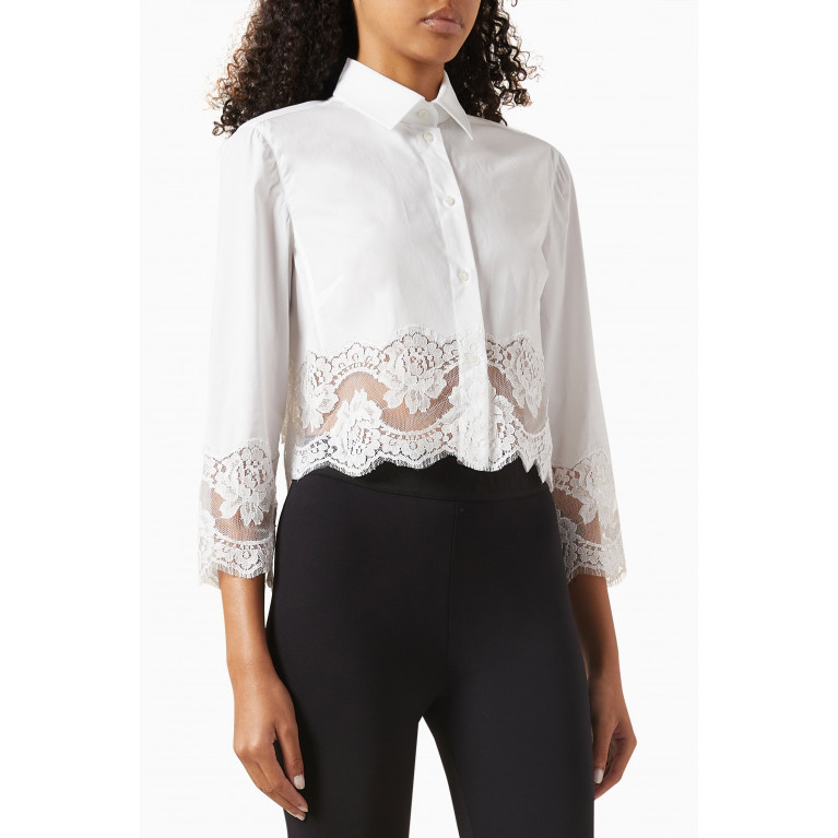 Dolce & Gabbana - Lace-trimmed Crop Shirt in Cotton-poplin