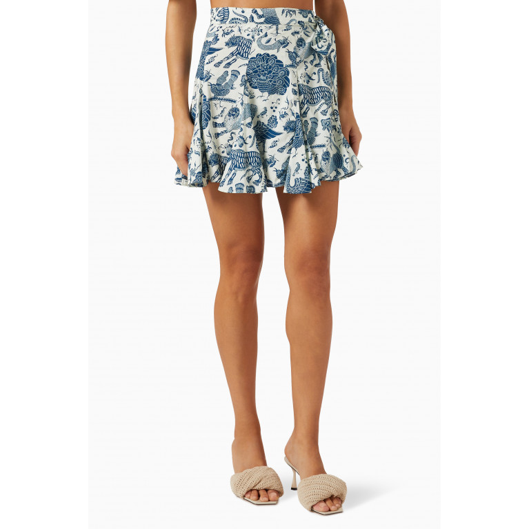 RHODE - Willow Printed Mini Skirt in Cotton Blue