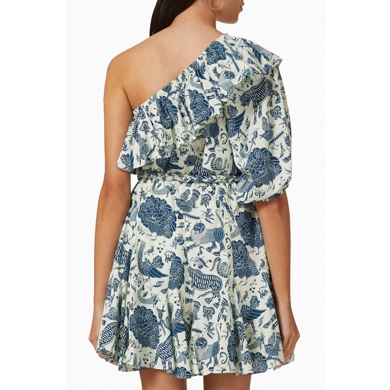 RHODE - Ozzie One-shoulder Mini Dress in Cotton Blue