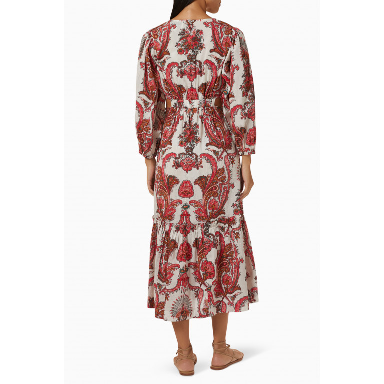 Cara Cara - Alice Puff-sleeved Midi Dress in Cotton-voile