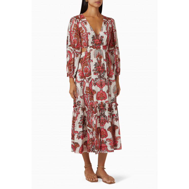 Cara Cara - Alice Puff-sleeved Midi Dress in Cotton-voile