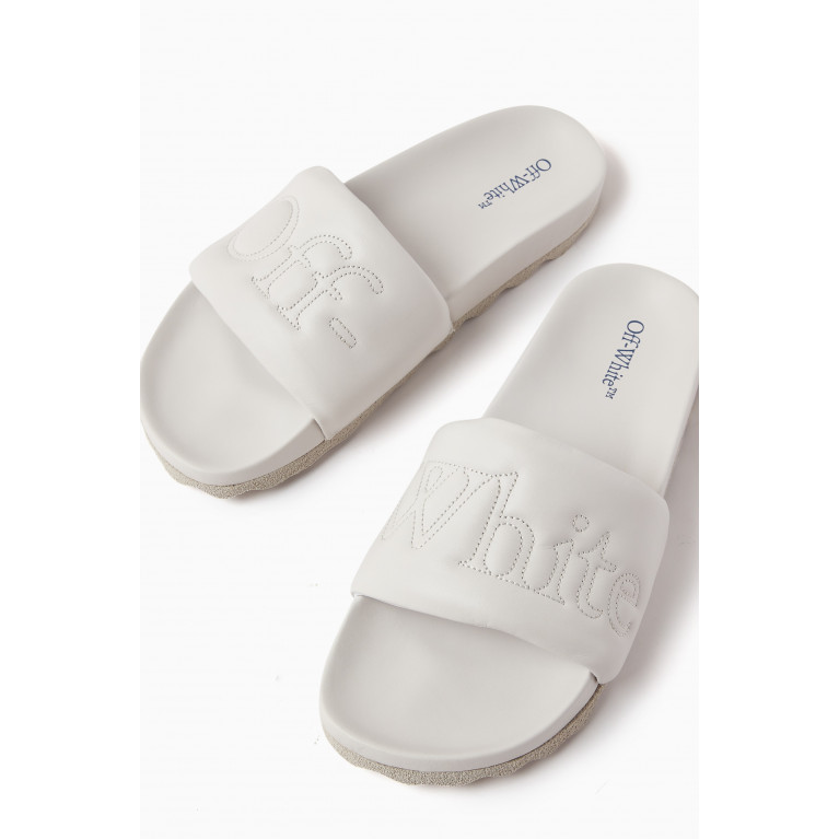 Off-White - Bookish Logo Slides in Leather Grey