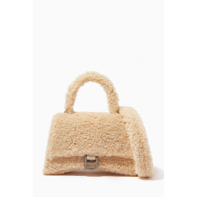 Balenciaga - Small Furry Hourglass Top-handle Bag in Faux Shearling