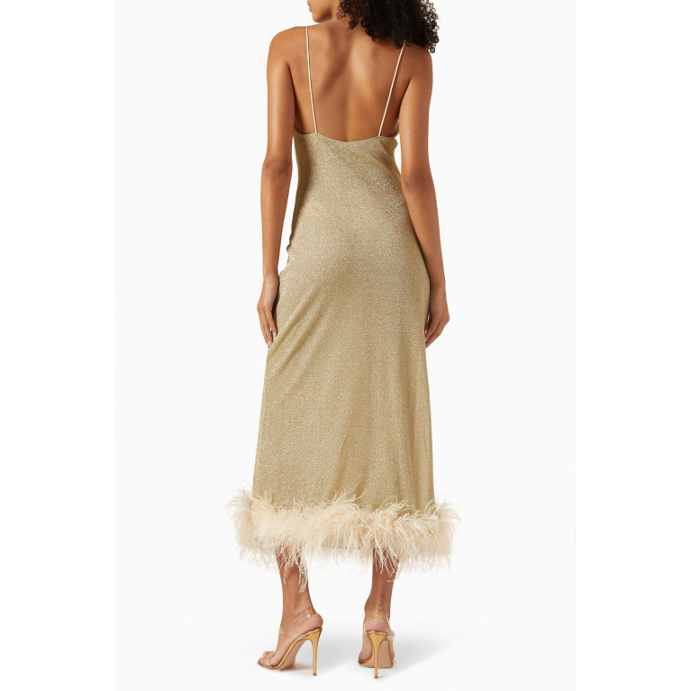Oséree - Lumiere Plumage Slip Dress in Lurex Gold