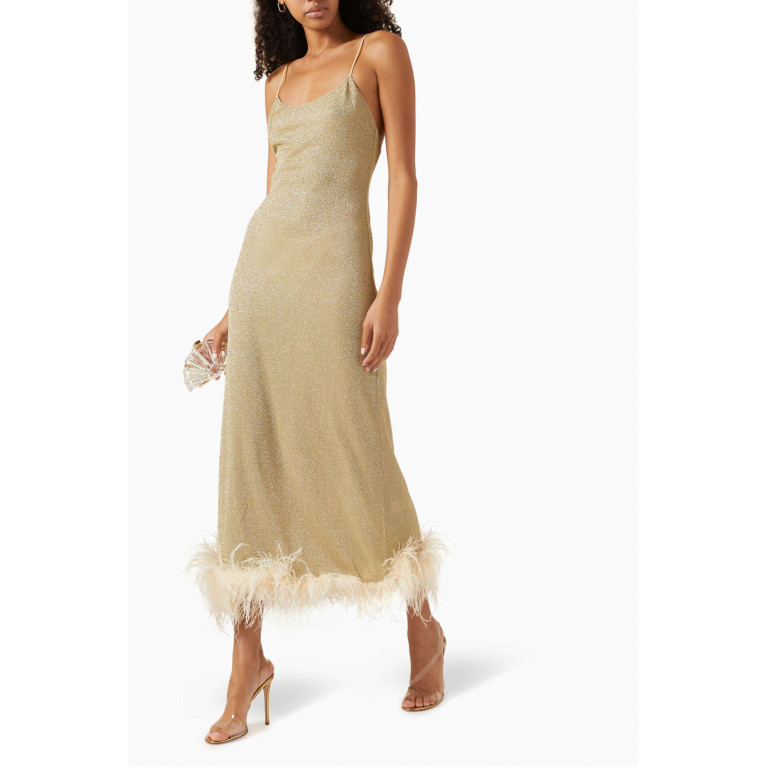 Oséree - Lumiere Plumage Slip Dress in Lurex Gold