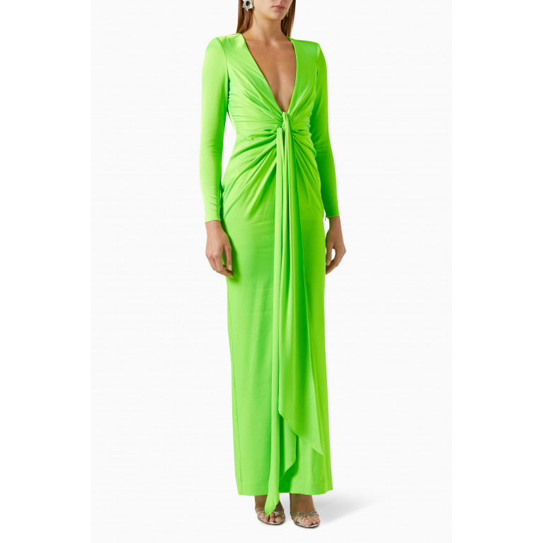 Alex Perry - Banner Tie-front Column Dress in Satin Crepe Green