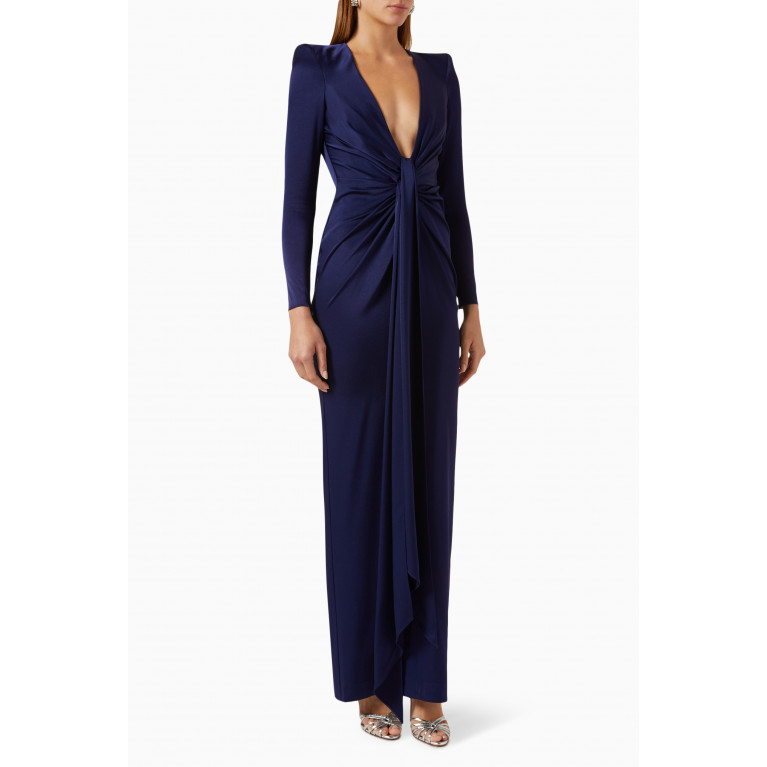Alex Perry - Banner Tie-front Column Dress in Satin Crepe Blue