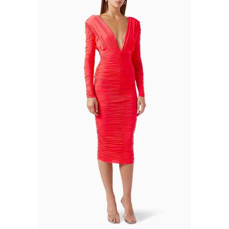 Alex Perry - Marin Ruched Midi Dress in Lycra