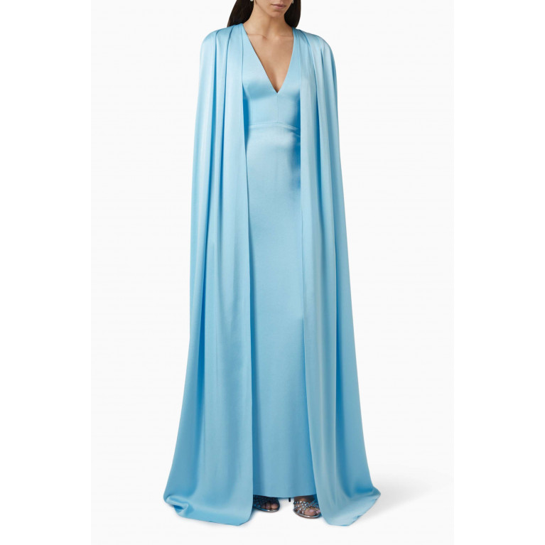 Alex Perry - Hudson Cape Gown in Satin Crepe Blue