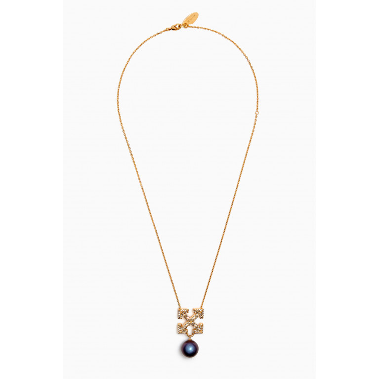 Off-White - Pavé Pearl Arrow Necklace in Brass