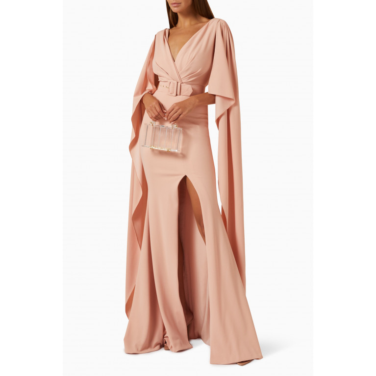 Rhea Costa - Belted Dramatic Sleeves Gown