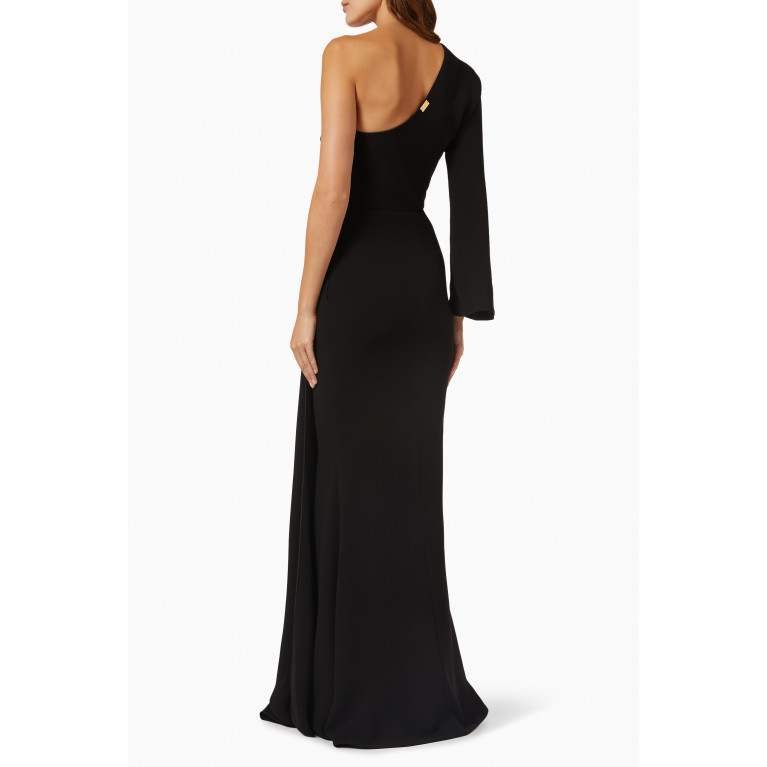 Rhea Costa - One-shoulder D-ring Gown Black