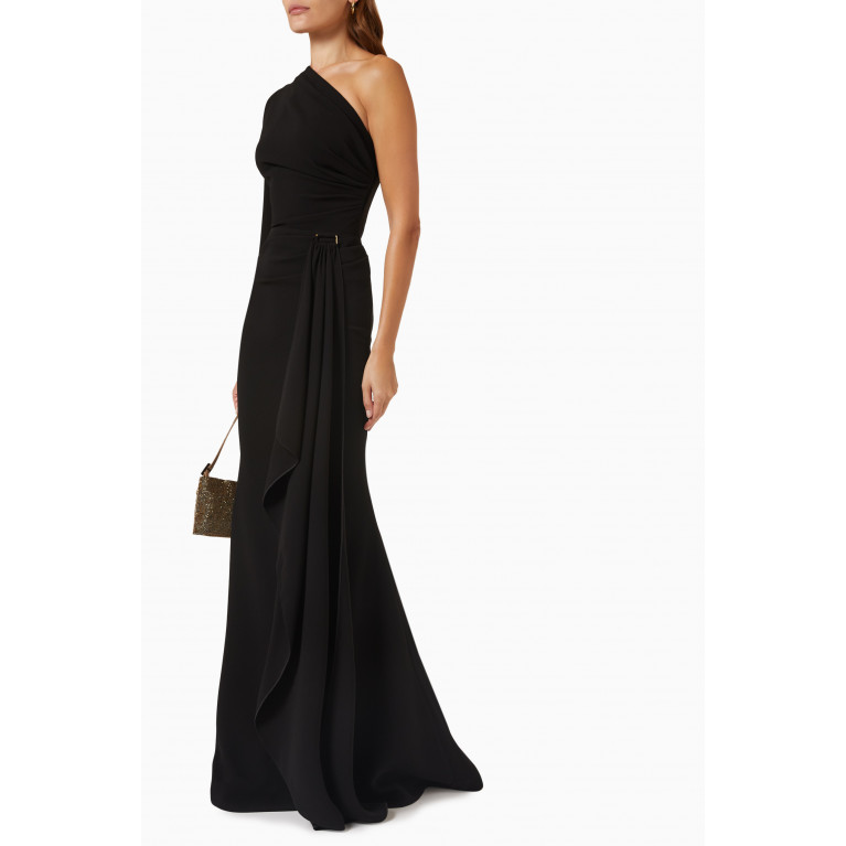 Rhea Costa - One-shoulder D-ring Gown Black