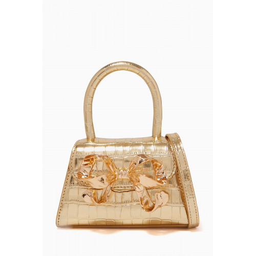 Self-Portrait - The Bow Micro Bag in Croc-embossed Metallic Leather