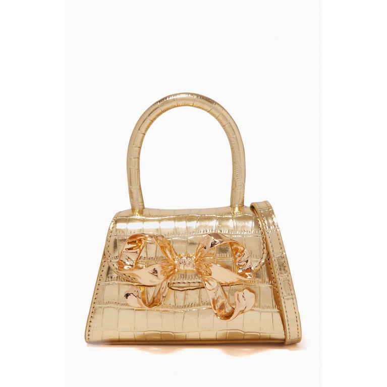 Self-Portrait - The Bow Micro Bag in Croc-embossed Metallic Leather