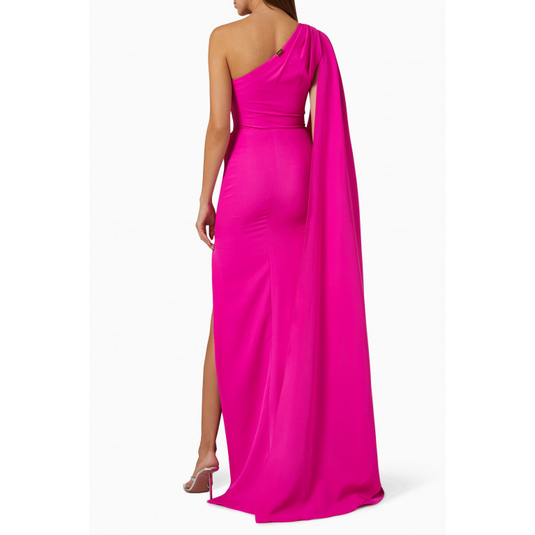 Rhea Costa - One-shoulder Exaggerated Sleeve Gown in Crepe Pink