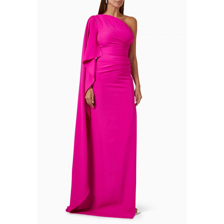 Rhea Costa - One-shoulder Exaggerated Sleeve Gown in Crepe Pink