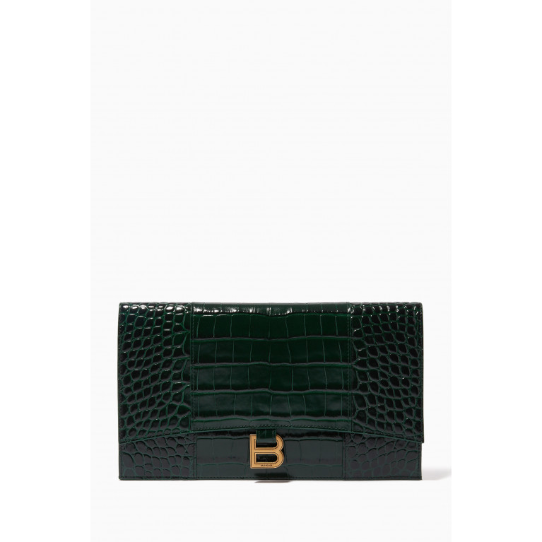 Balenciaga - Hourglass Flat Pouch in Shiny Croc-embossed Leather