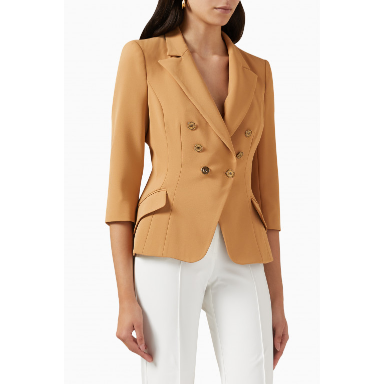 Elisabetta Franchi - Double-breasted Slim Fit Jacket in Stretch Crêpe Brown