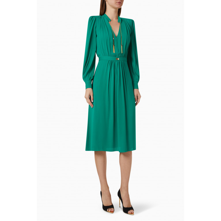 Elisabetta Franchi - Tassel Midi Dress in Crepe Green