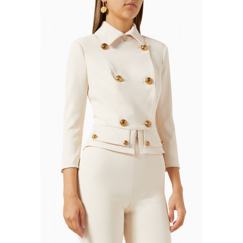 Elisabetta Franchi - Double-breasted Jacket in Stretch Crepe Neutral