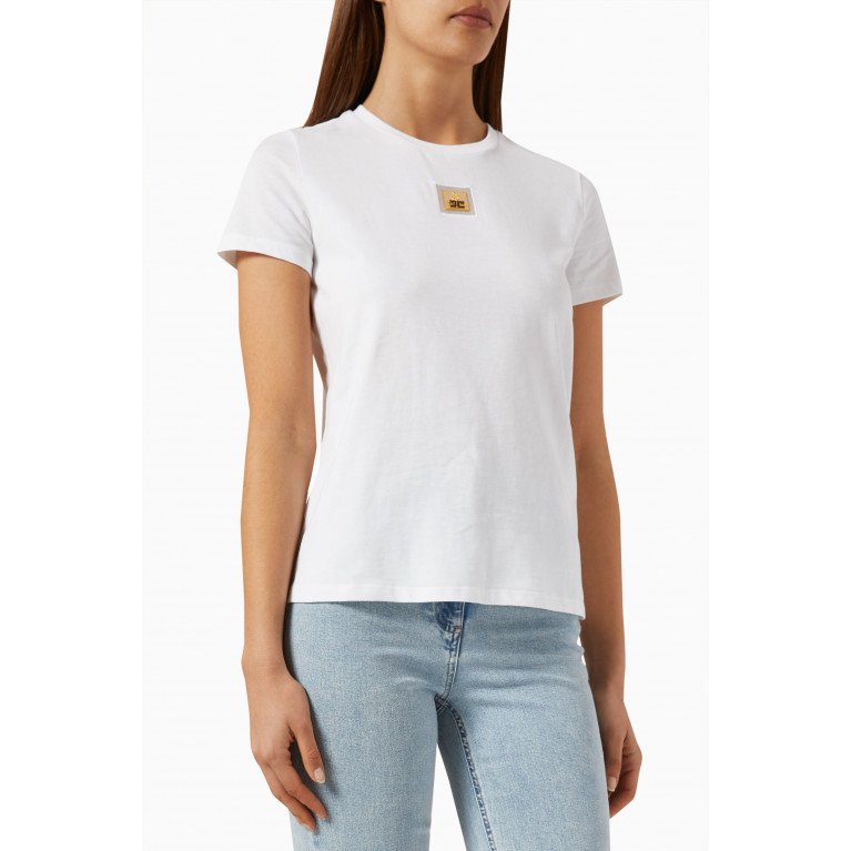 Elisabetta Franchi - Logo Plaque T-shirt in Jersey White