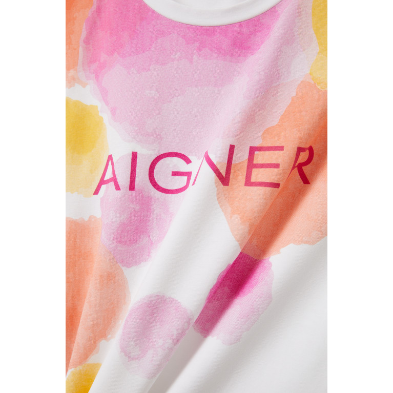 AIGNER - Watercolour Logo T-shirt in Cotton White