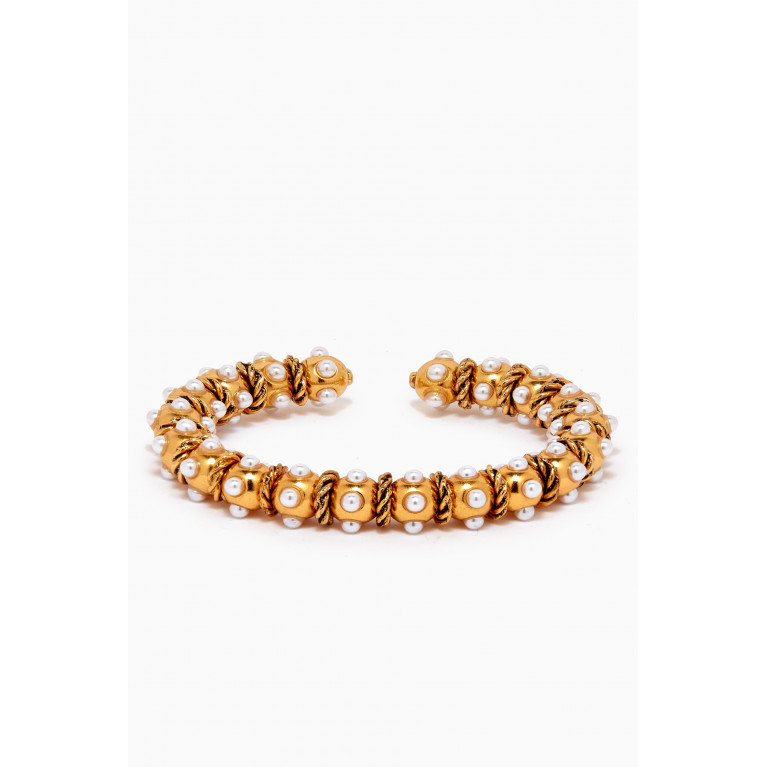Mon Reve - Centipe Pearl Cuff Bracelet in Gold-plated Brass