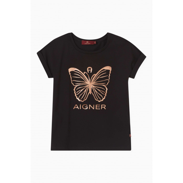 AIGNER - Butterfly Logo T-shirt in Cotton Jersey Black