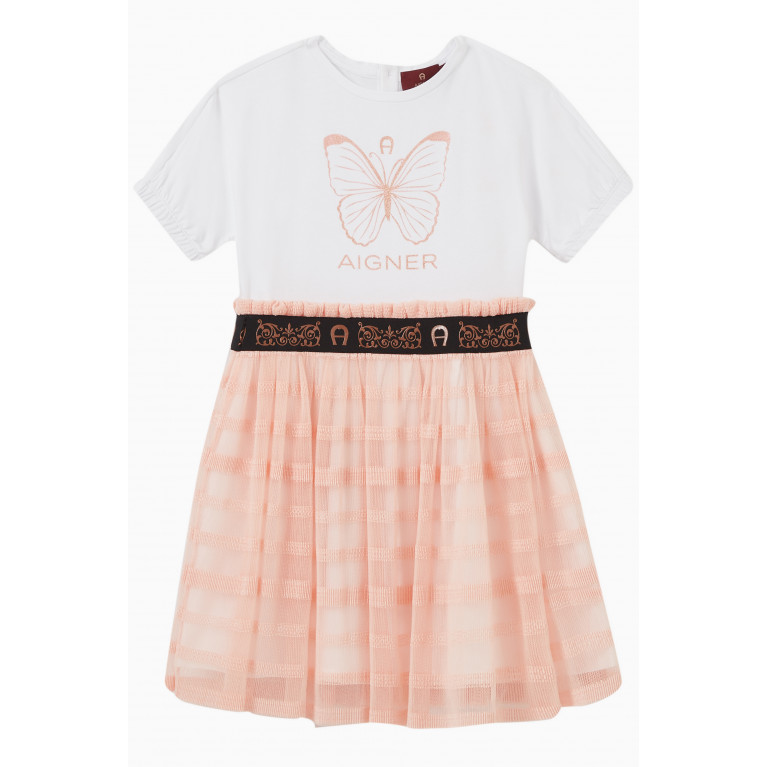 AIGNER - Logo Butterfly Dress in Cotton Jersey & Tulle