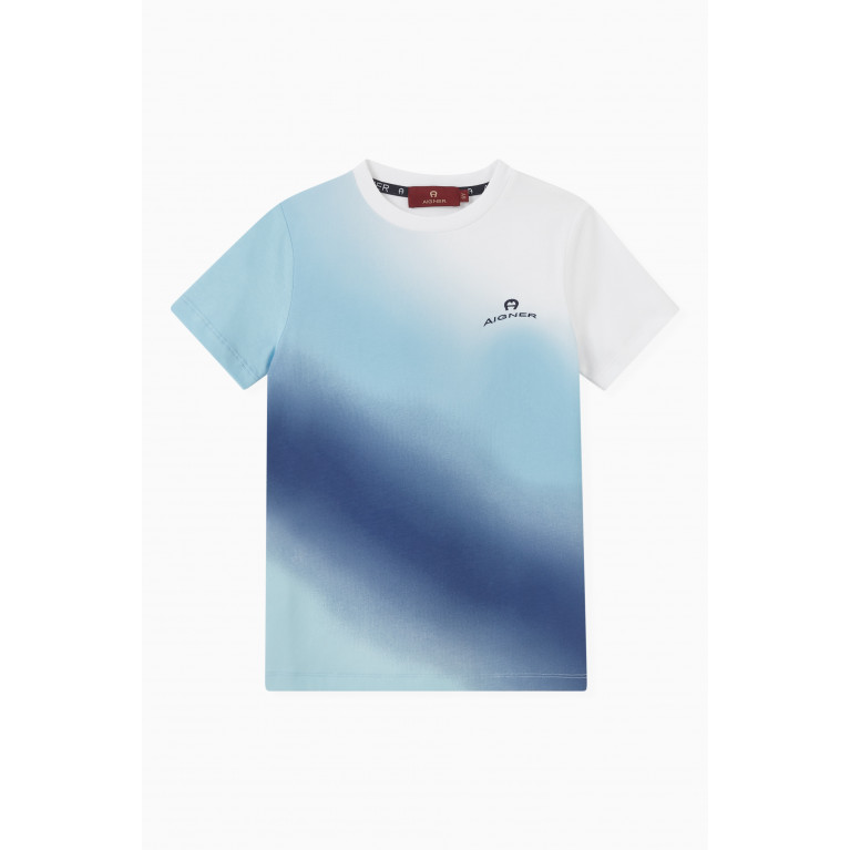 AIGNER - Logo Gradient Print T-shirt in Cotton Blue