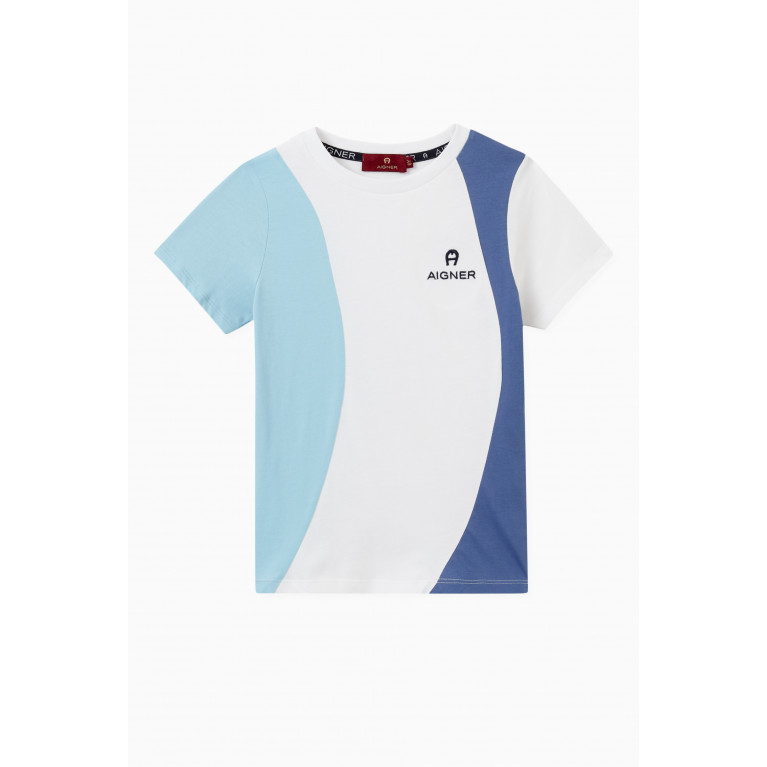 AIGNER - Colour-blocked Logo T-shirt in Cotton Blue