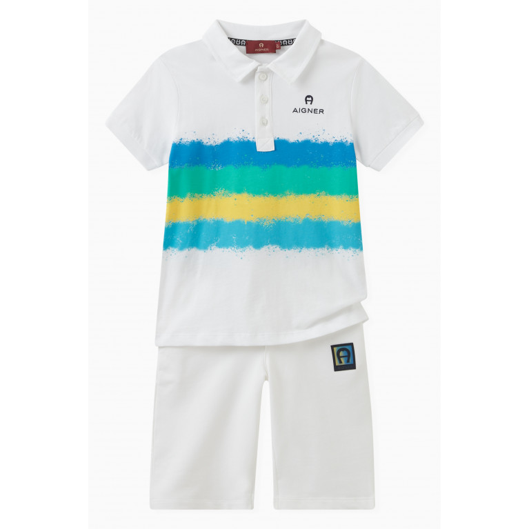 AIGNER - Striped Logo Polo Shirt in Cotton