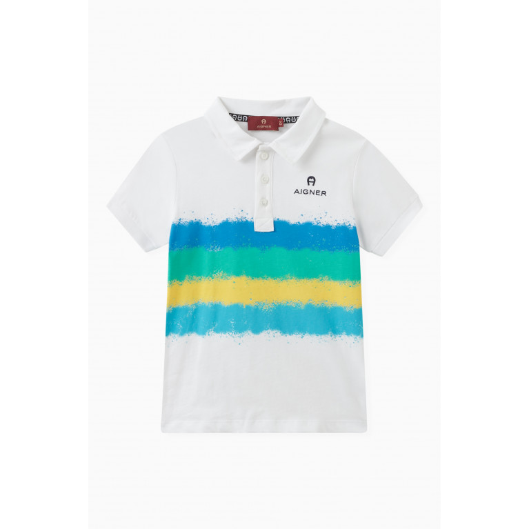 AIGNER - Striped Logo Polo Shirt in Cotton