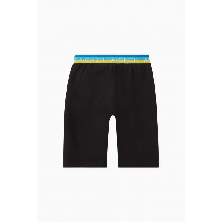 AIGNER - Striped Logo Shorts in Cotton Black