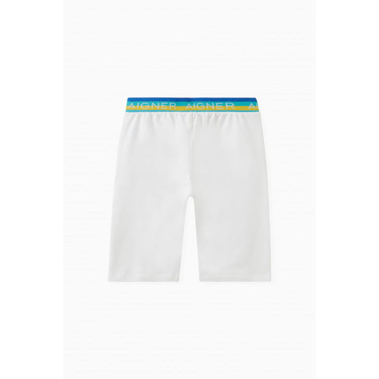 AIGNER - Striped Logo Shorts in Cotton White