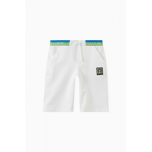 AIGNER - Striped Logo Shorts in Cotton White
