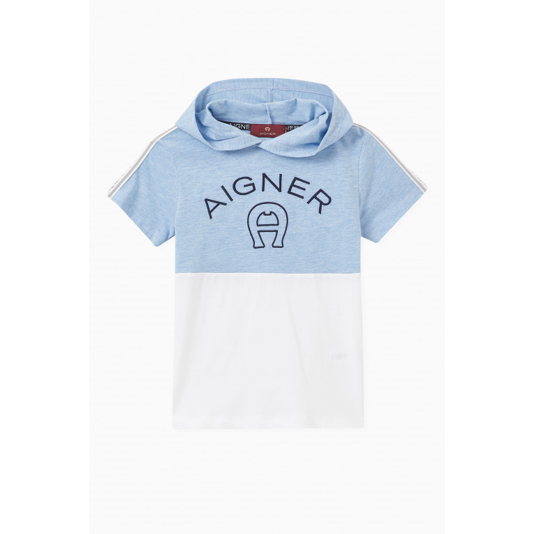 AIGNER - Logo Hooded T-shirt in Cotton Blue