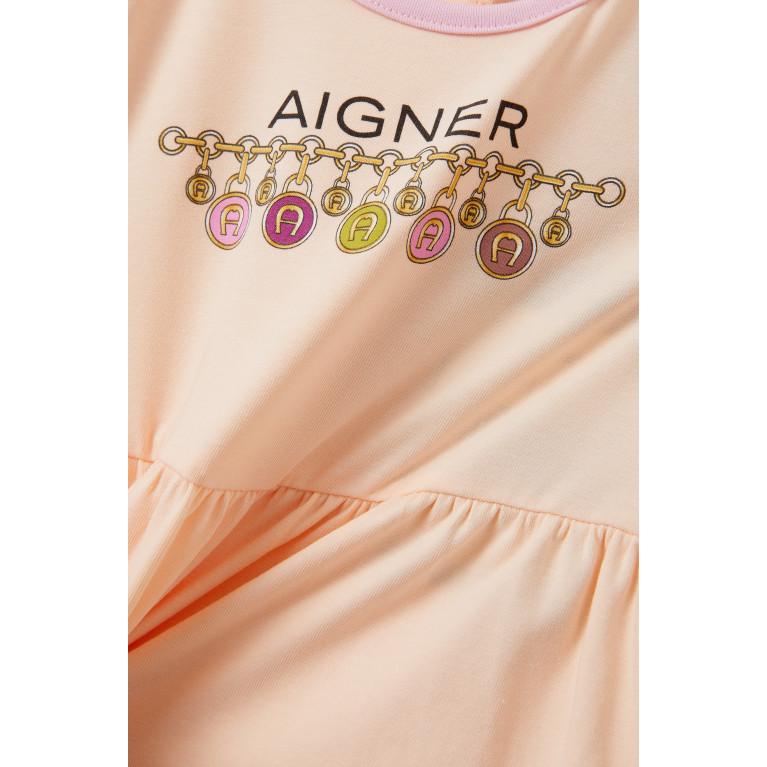 AIGNER - Graphic Logo T-shirt Dress in Cotton Jersey Orange