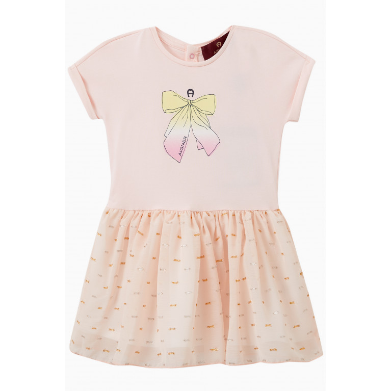 AIGNER - Aigner Bow T-shirt Dress in Cotton Jersey & Organza Pink