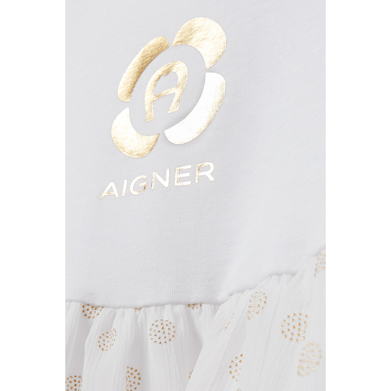 AIGNER - Rhinestone-embellished Logo Dress in Chiffon White
