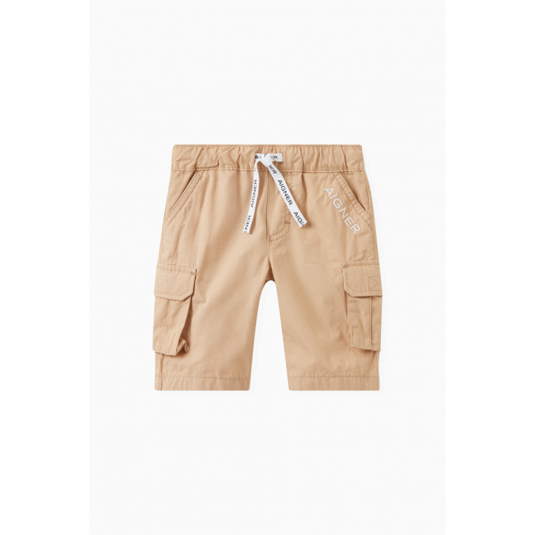 AIGNER - Logo Cargo Shorts in Cotton Brown