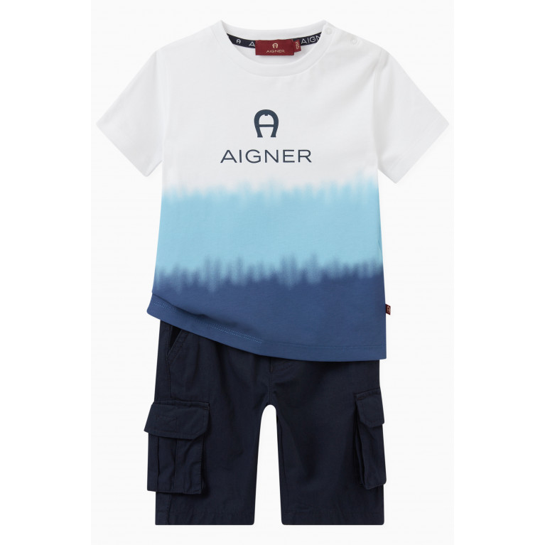 AIGNER - Logo Cargo Shorts in Cotton Blue