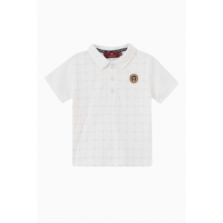 AIGNER - Monogram Polo Shirt in Cotton Jersey White
