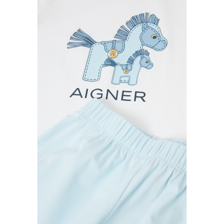 AIGNER - Horse Logo Pyjama Set in Cotton Blue