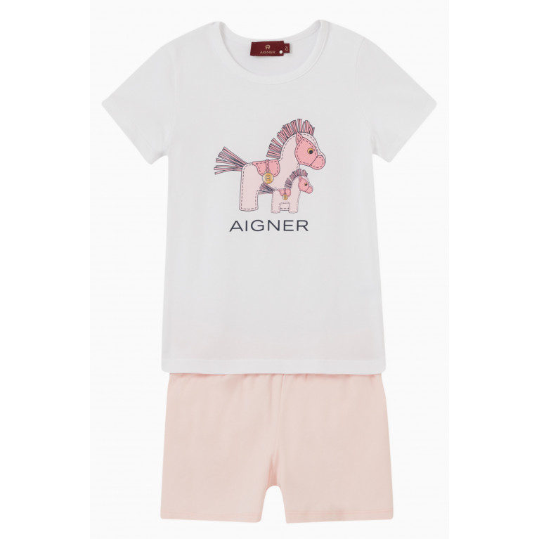 AIGNER - Horse Logo Pyjama Set in Cotton Pink