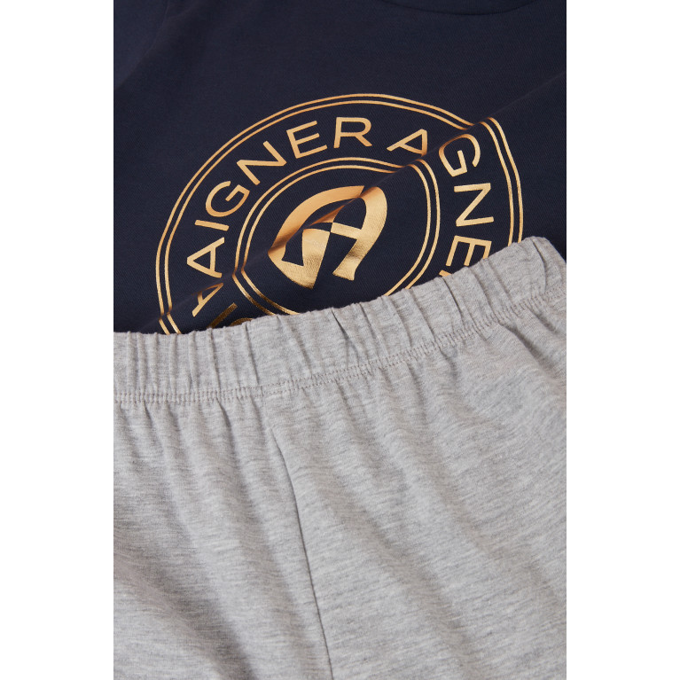AIGNER - Logo Pyjama Set in Cotton Blue