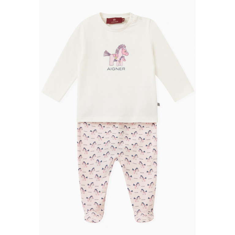 AIGNER - Horse Logo Pyjama Set in Cotton Pink